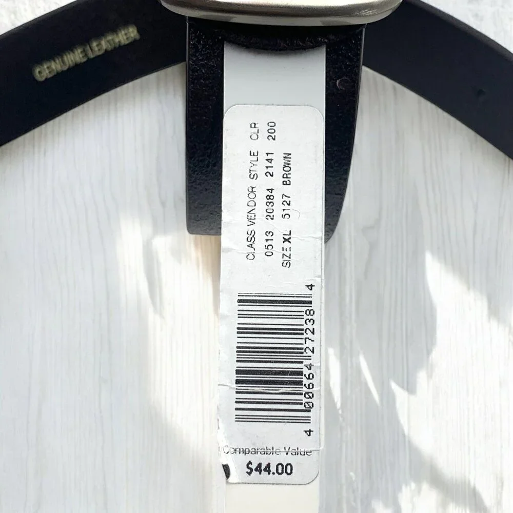 Bass Mens Genuine Leather Belt Brown With Brushed Silver Buckle Sz XL 5127 13